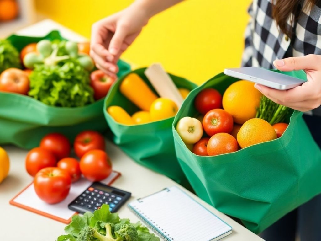 Persoană organizând produse alimentare economice.