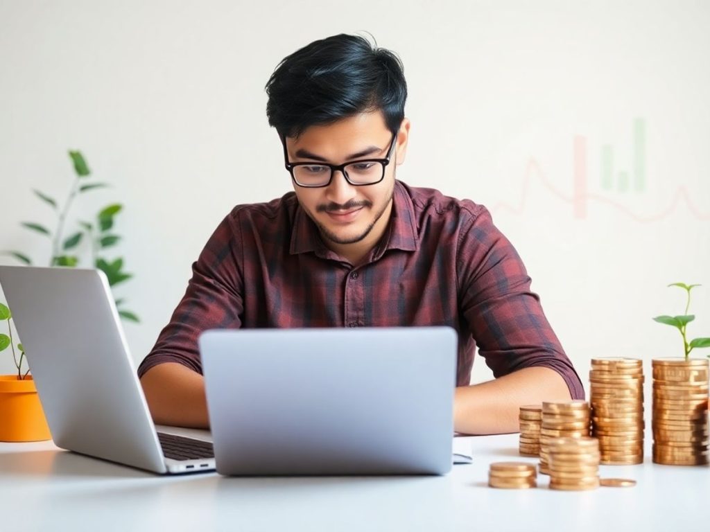 Persoană analizând date financiare cu laptopul.