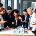 Oameni de afaceri discută despre investiții imobiliare.